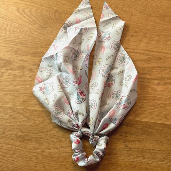 FRASIER STERLING Satin Hair Scarf Scrunchie, Italian Dinner Print - Picture 2 of 8